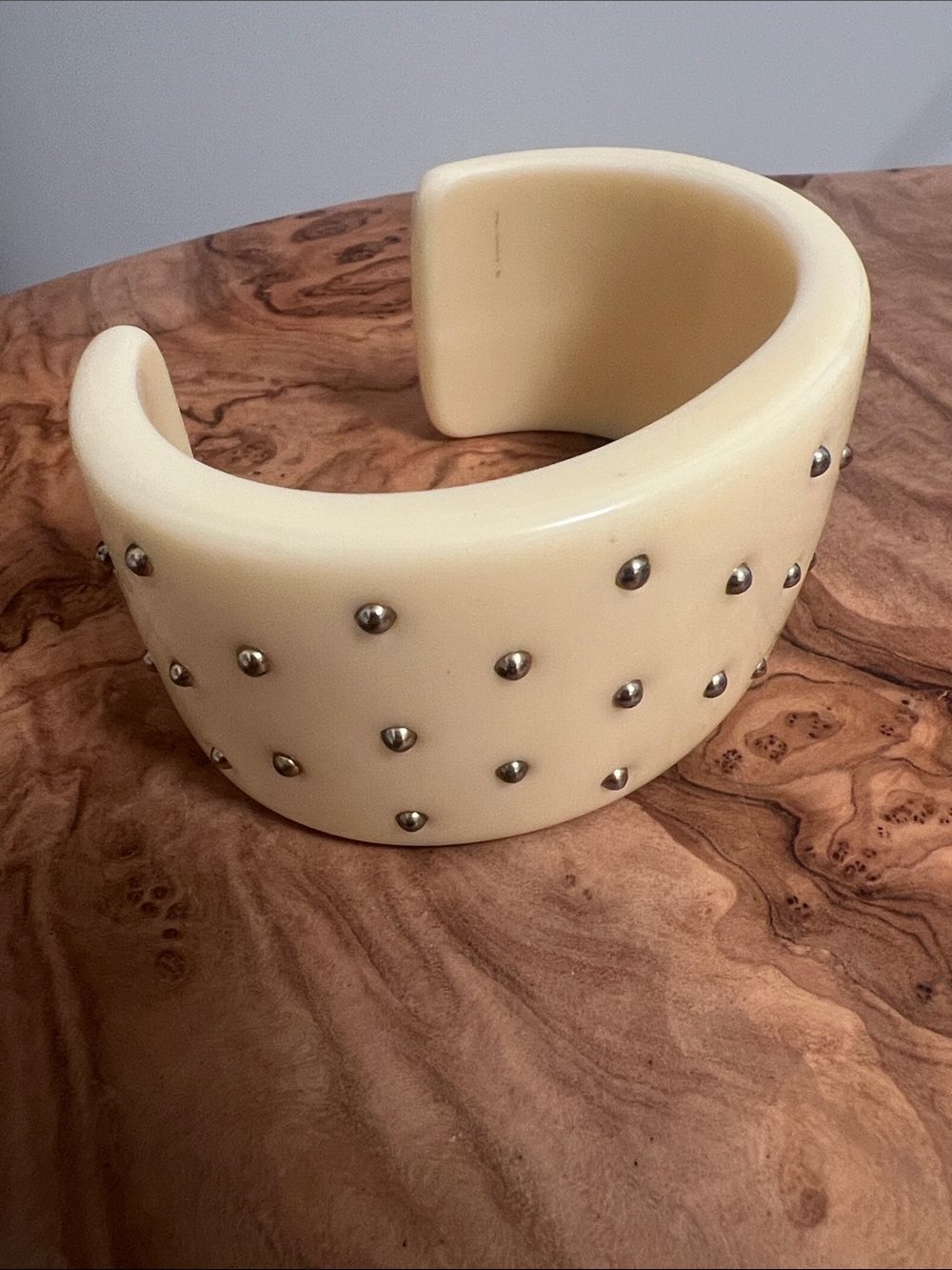 Vintage Resin Metal Studded Wide Cuff Bracelet — Bold Luxe Statement sz Lg